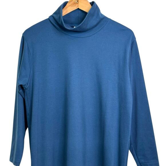 L.L. Bean Made in USA Size Medium Petite Teal Mock Neck Long Sleeve Midi Dress - Picture 3 of 7